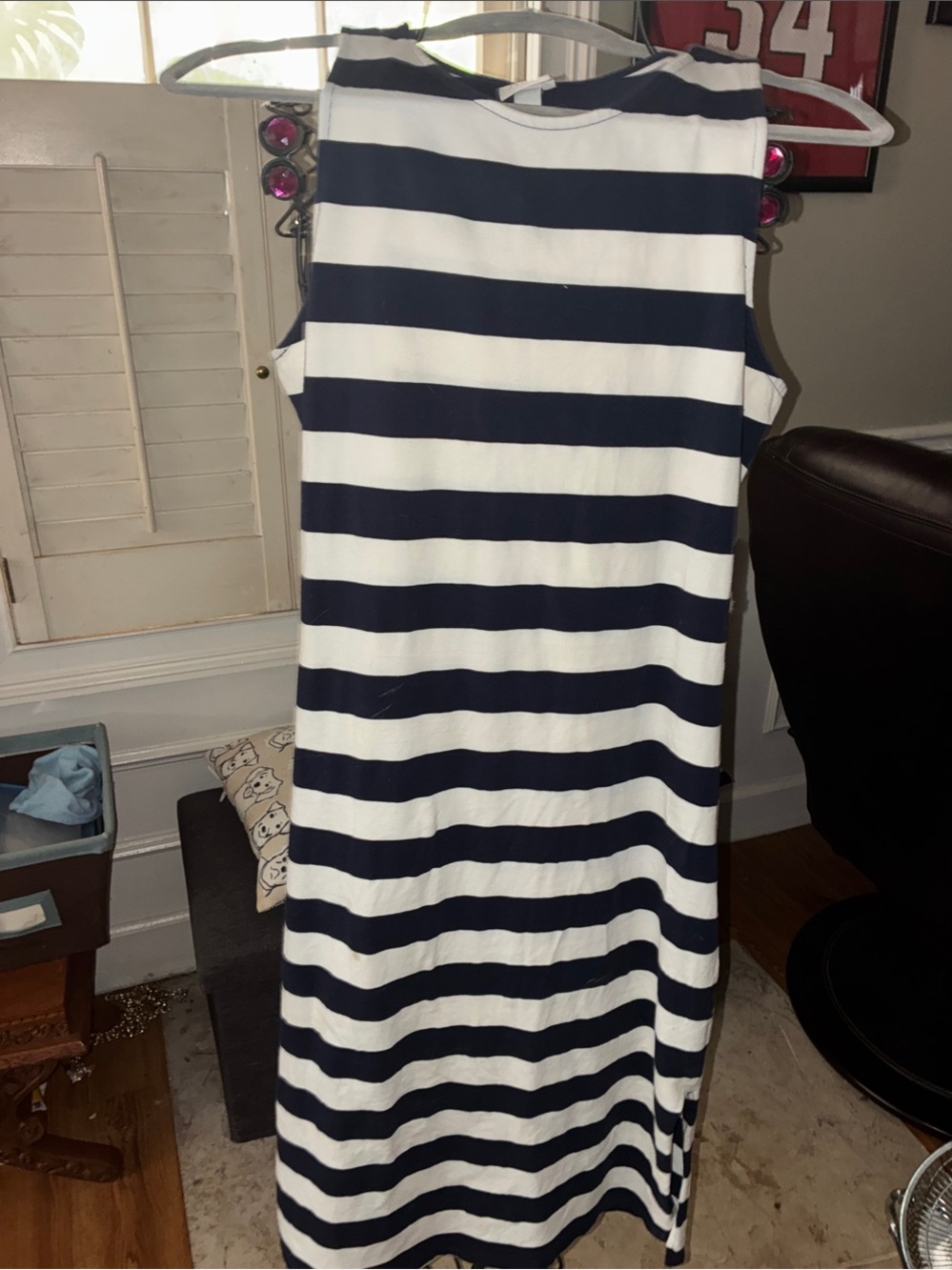 a new day Navy and White Striped Midi nautical Dress sz medium M with slit
